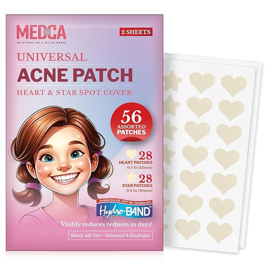 MEDca Acne Patches for Face - Hydrocolloid Bandages (56 Count) Pimple Patches for Face in Hearts & Stars, Acne Spot Treatment Care for Face & Skin Spot Patch Conceals Zits, Acne and Blackheads