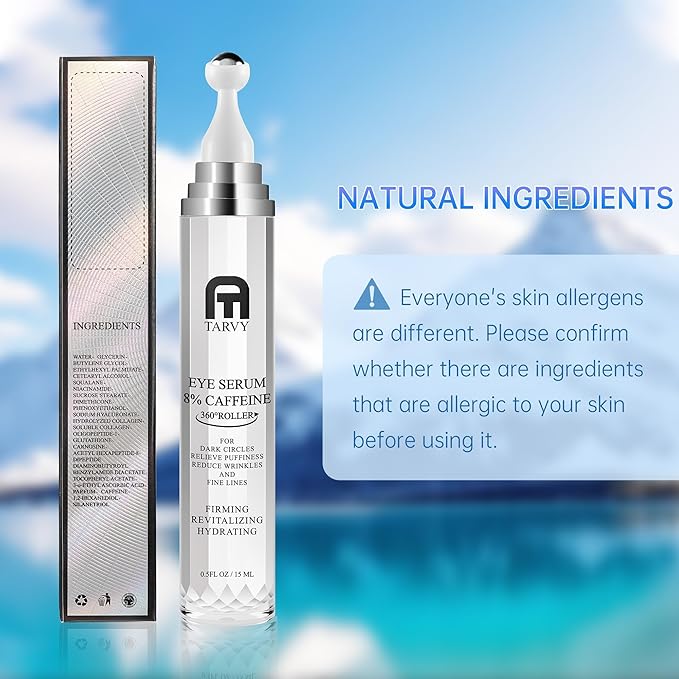 Eye Serum, Under Eye Cream For Dark Circles, 8% Caffeine Eye Serum For Women & Men, Eye Cream Anti Aging With 360° Massage Ball, Eye Cream For Puffiness And Bags Under Eyes, Eye Serum For Fine Lines