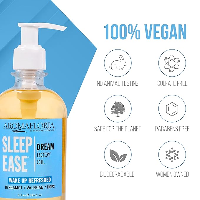 Sleep Ease Dream Body Oil, Bergamot/Valarian/Hops, Best Body Massage Oil for Men & Women, 8.0 FL Oz Bottle…