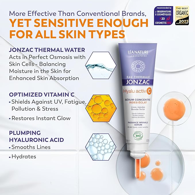 Organic Hyalu Activ C Serum for Face & Eyes - Optimized Vitamin C 5x More Stable With Hyaluronic Acid - Anti-Wrinkle - Brighter & Plumped Skin - 1.01 Fl Oz