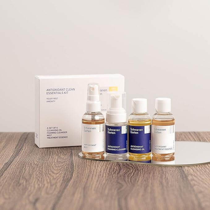 Antioxidant Clean Essentials Kit, Travel Size Skincare Set with Cleansing Oil, Foaming Cleanser, Mist, Treatment Essence