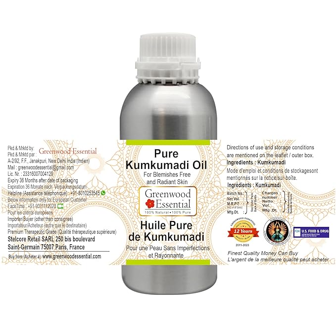 Pure Kumkumadi Oil for Blemishes Free and Radiant Skin Premium Therapeutic Grade for Hair, Skin & Aromatherapy 300ml (10 oz)