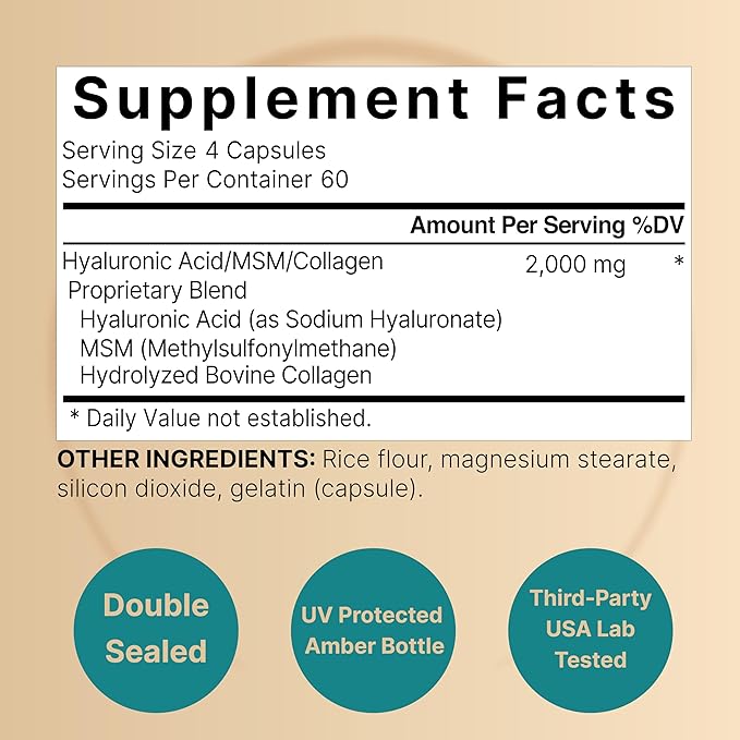 NatureBell 2 Pack Hyaluronic Acid Supplements 2,000 mg | 480 Total Capsules, with MSM & Hydrolyzed Bovine Collagen – 3 in 1 Support for Skin Hydration, Joint Lubrication, Hair, and Eye Health