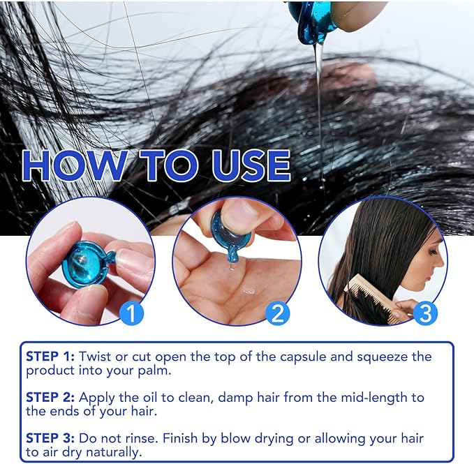 Hair Treatment Serum Hair Vitamin Capsules 60Pcs, with Vitamin A C E Pro B5, No Rinse with Argan Macadamia/Avocado Oil for Hair Repair, Smooth & Anti Frizzy (blue, 40)