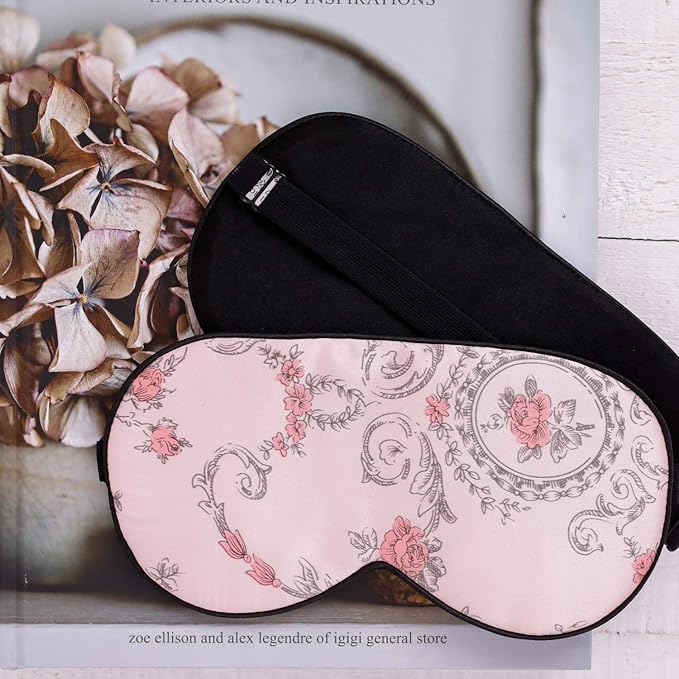 Maxfeel 100% Pure Silk Eye Mask - Sleep Eye Cover in Floral Colors (#1)