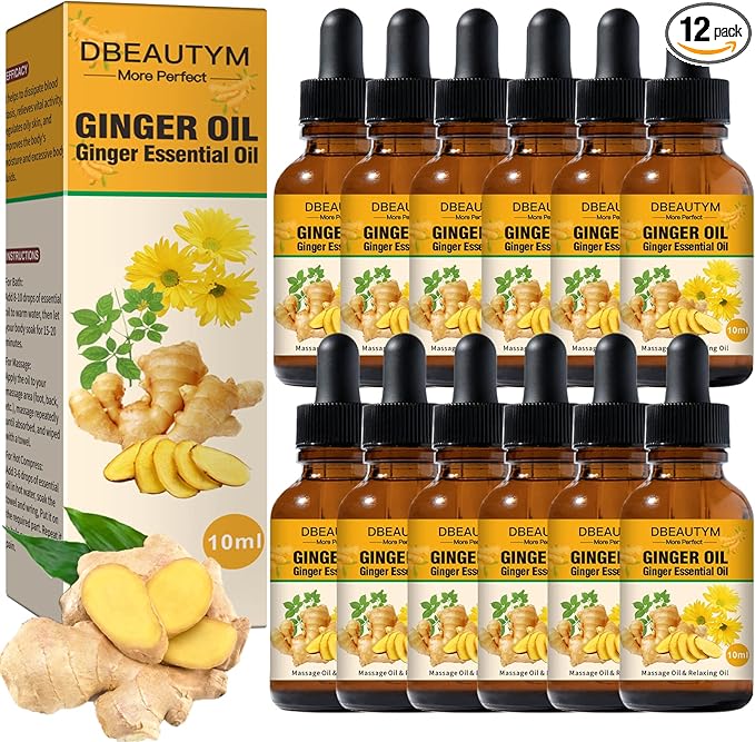12 Pack Ginger Oil Lymphatic Drainage Massage Oil, Vitamin E Oil For Skin, Belly Lymphatic Drainage Ginger Oil -Arnica Ginger Oil for Lymphatic Drainage,Warming Sore Muscle Massage Oil Plant Aroma Oil