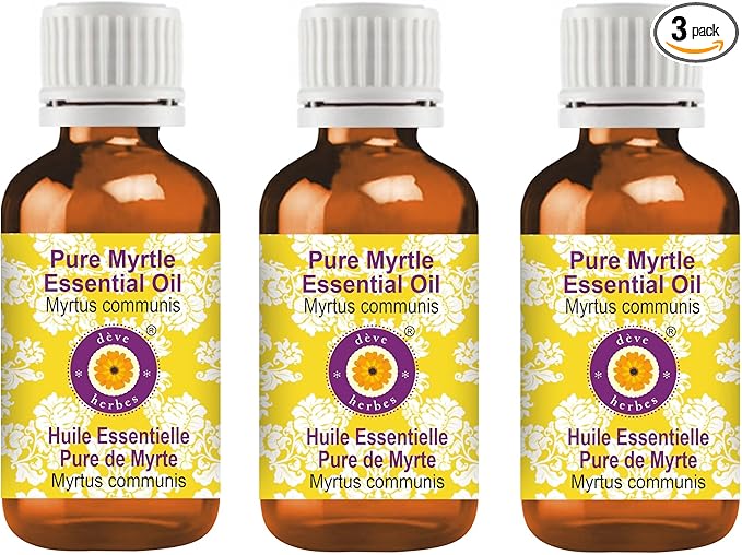 Deve Herbes Pure Myrtle Essential Oil (Myrtus communis) Steam Distilled (Pack of Three) 100ml X 3 (10 oz)