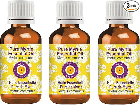 Deve Herbes Pure Myrtle Essential Oil (Myrtus communis) Steam Distilled (Pack of Three) 100ml X 3 (10 oz)