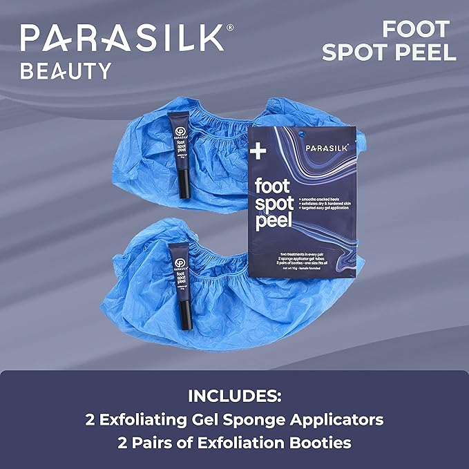 Parasilk Exfoliating Foot Spot Peel– 2 Gel Sponge Applicators & 2 Pairs of Exfoliation Booties. Targeted Repair for Rough, Dry Skin, Cracked Heels and Feet