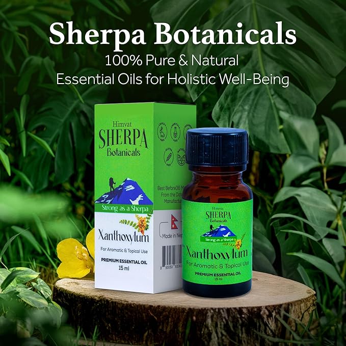 Sherpa Botanicals Xanthoxylum Premium Essential Oil - 100% Pure & Natural Oils - Ideal for Diffuser Blends, Aromatherapy, Home Fragrance - Unique Blend, Invigorating Scent - Vegan, Paraben-Free, 15mL