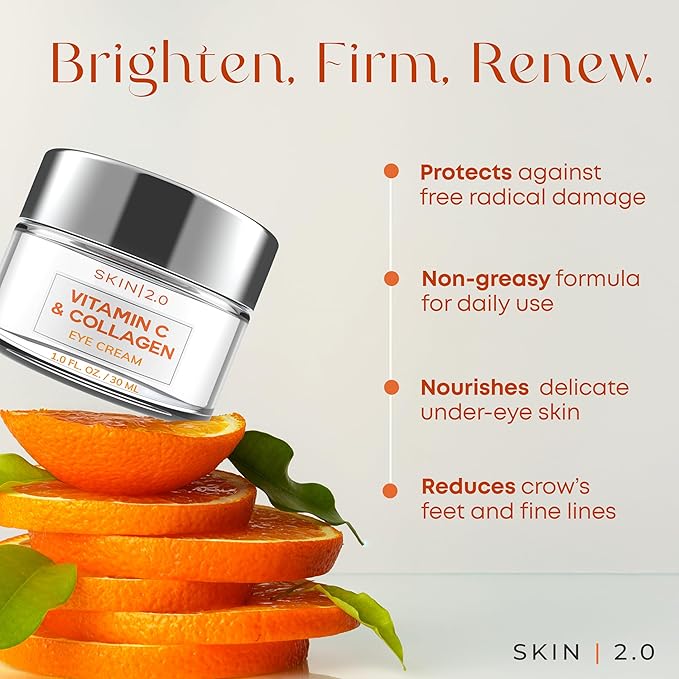 Vitamin C & Collagen Eye Cream – Dermatologist-Tested, Anti-Aging, Korean Skin Care, Brightens Dark Circles & Firms Skin – Hydrating & Nourishing Formula - 95% Natural, Vegan– 1.69 FL. Oz