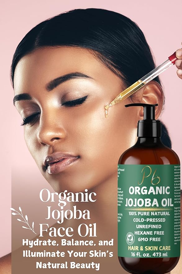 Organic Jojoba Oil– 100% Pure, Cold-Pressed, Unrefined & Hexane-Free – Golden Jojoba Oil for Face, Body, Hair & Nails – Supports Hair Growth, Anti-Aging & Wrinkle Reduction – 16 fl oz Glass Bottle