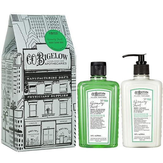 C.O. Bigelow Apothecary Duo, Rosemary Mint Body Care Gift Box with Body Soap & Lotion, Gift Set of Two - Moisturizing Lotion & Liquid Body Wash for Dry Skin - 10fl oz Each