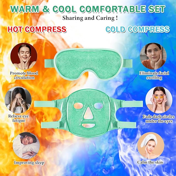 Geyoga Gel Ice Face Eye Mask Cooling Face Eye Masks for Reducing Puffiness, Dark Circles, Redness, Pain Relief, Migraine, Stress, Hot/Cold Pack Compress with Soft Plush Backing(Green)