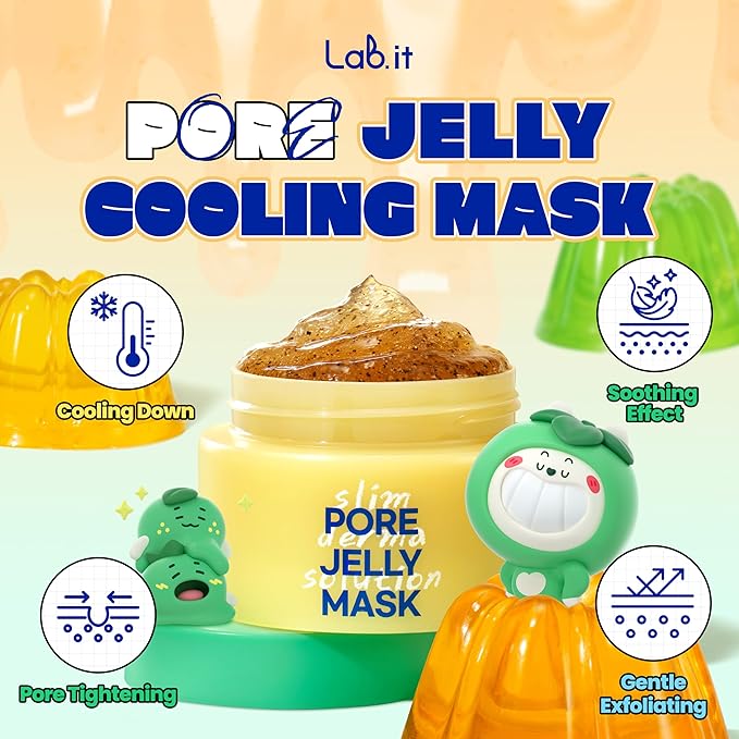 Lab.it Pore Tightening Cooling Face Mask | Collagen Jelly Mask for Sensitive Skin, Hydrating Wash-Off Cleanser, Soothing & Redness Relief, Gentle Exfoliation & Skin Firming (50g / 1.69 fl. oz.)