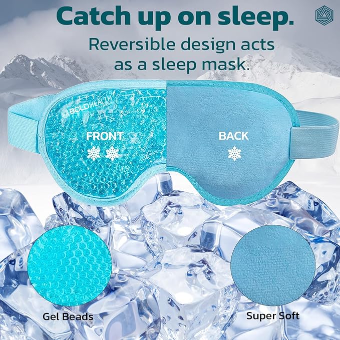 Polyester Eye Mask Cooling Gel With Beads For Dark Circles, Dry Eyes, Cooling Eyes, Redness, Eye Patches Eye Cooling Gel Pad Stretchable With Sleeping Mask Eye Relaxing For Women&Men -Blue