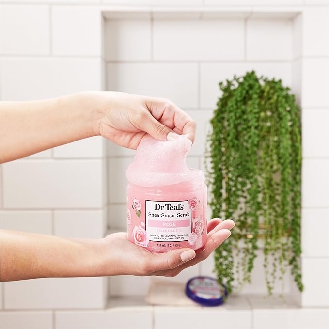 Dr Teal's Shea Sugar Body Scrub, Rose with Essential Oil, 19 oz (Pack of 3)