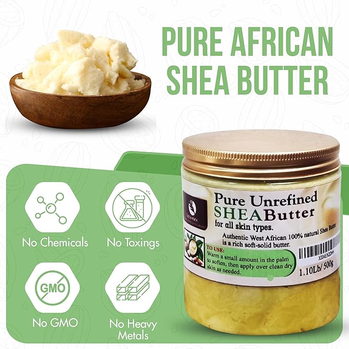ALSOBEC Pure African Shea Butter Raw Organic, 100% Raw Shea Butter for Skin and Hair- Natural Unrefined Shea Butter, Best for Rough & Dry Skin, 1 lb