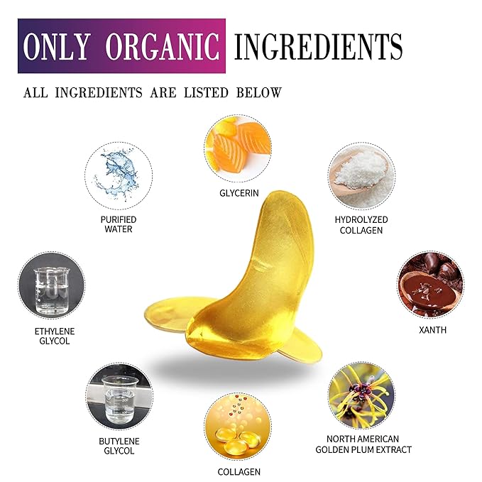 Vandarllin24K Gold Powder Gel Collagen Eye Masks Sheet Patch, Remove Bags,Dark Circles &Puffiness,Reduce Wrinkle,Moisturising,Hydrating for Blackheads (50Pairs)