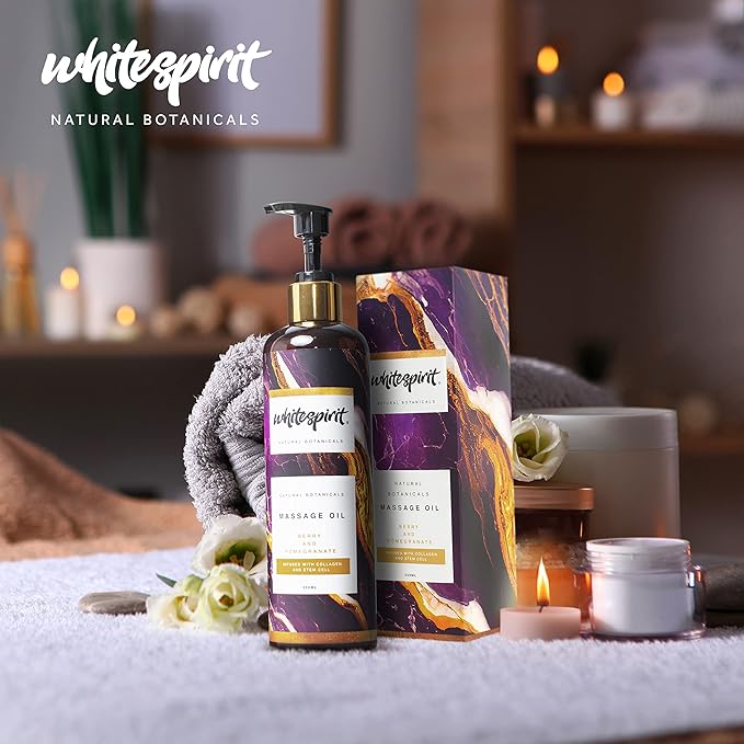 WHITESPIRIT Water Soluble Massage Oil - Large 11.83oz, Berry & Pomegranate Relaxing Aromatherapy, Warming Soothing Touch Plus Collagen
