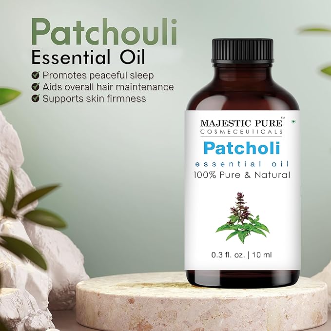 Majestic Pure Organic Patchouli Essential Oil - 100% Pure Patchouli Oil for Aromatherapy, Massage & Topical Uses, Perfect for Diffuser & Essential Oil Diffuser - 0.3 Fl Oz 10 ml.