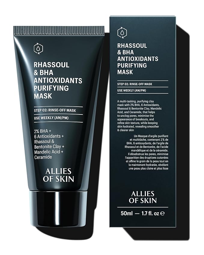 Allies of Skin 2% BHA & Rhassoul Clay Face Mask | Weekly Treatment to Reduce Pores and Blemishes| Control Breakouts, Acne and Blackheads | Hydrate and Retain Moisture (1.7 oz)