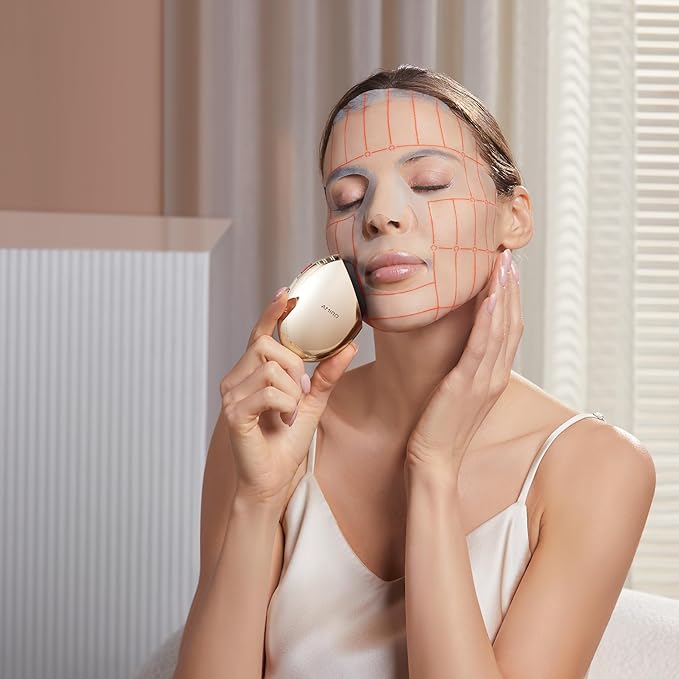 AMIRO S1 Skincare Facial Device, Stamp-Style Elasticity Boosting Tool with 19-Dot Matrix Heads for at-Home Skin Smoothing - Gold