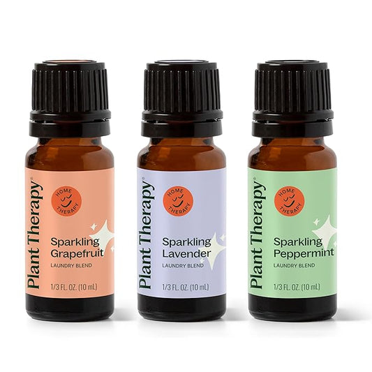 Plant Therapy Sparkling Laundry Essential Oil Blends Set of 3, Peppermint, Grapefruit & Lavender, Pure, Undiluted, Wash Fragrance and Scent Enhancer