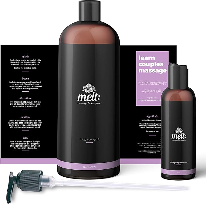 Melt Sensual Massage Oil | Relaxing, Therapeutic Sweet Almond Oil | Soft, Moisturizing Skin Therapy | Provides Couples with Muscle, Body Tension & Stress Relief (16oz)