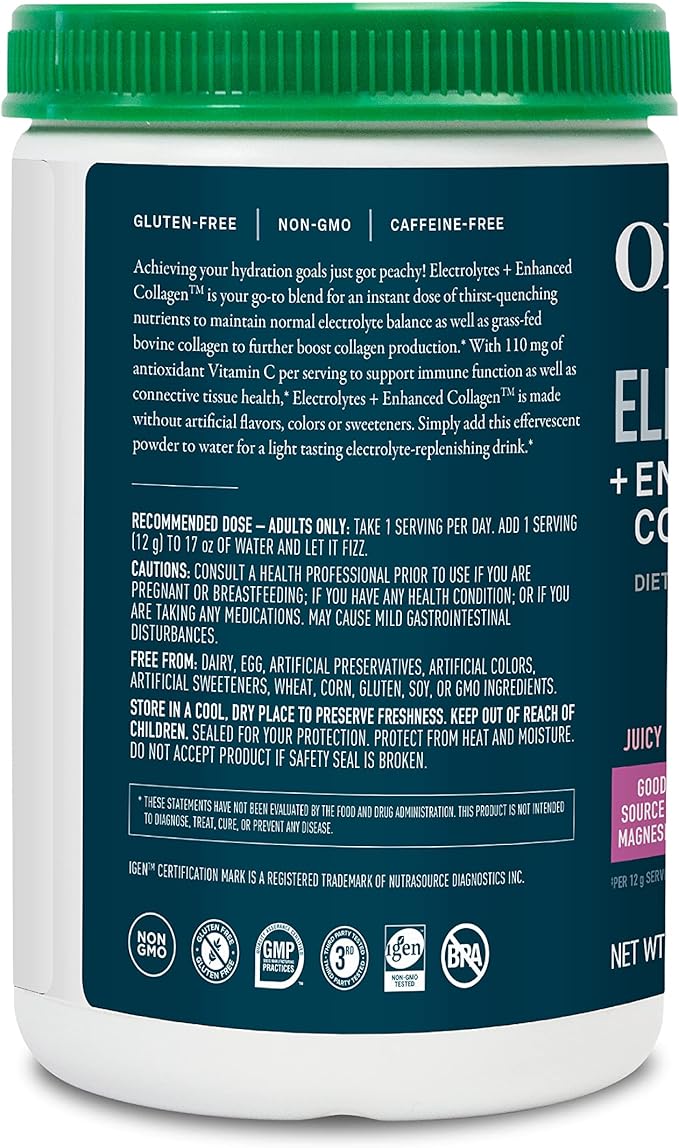 Organikа Electrolytes with Enhanced Collagen Powder for Women & Men - 360g - Strawberry Peach-Flavored Effervescent Electrolyte & Collagen Drink Mix - Deep Hydration, Mobility, Skin, Hair, & Nails