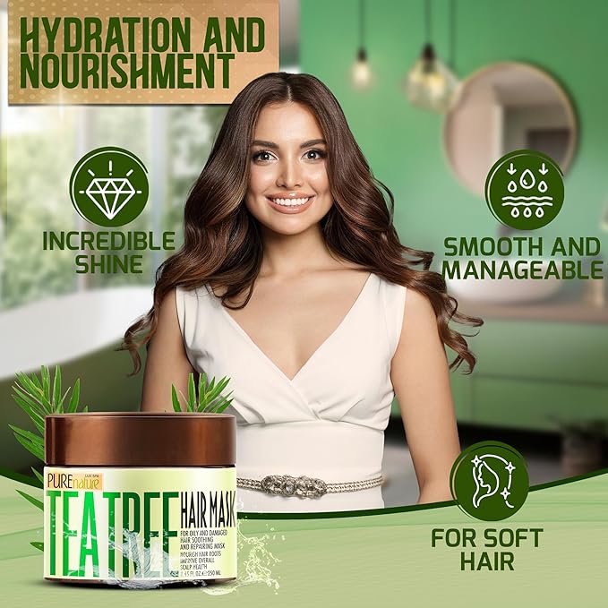 Tea Tree Oil Hair Mask - Conditioner and Deep Moisturizer Treatment for Dry Damaged Hair - With Hydrating Protein for Advanced Repair - Soothing for Itchy Scalps and Dandruff