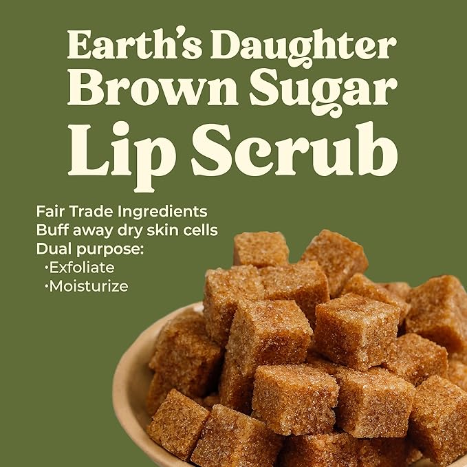 Earth's Daughter Organic Brown Sugar Lip Scrub 0.7 oz - USDA Organic Lip Exfoliator Scrub for Dry Lips - Fair Trade, Brown Sugar, Jojoba Oil, Beeswax, Coconut Oil - Scrubber Exfoliator