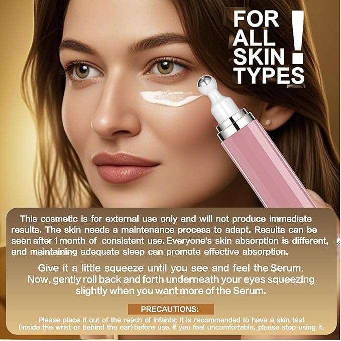 Eye Serum with 8% Caffeine 8% Retinol Hyaluronic Acid Niacinamide peptides for Puffy Bags Fine Lines Dark Circles Wrinkles, Under Eye Cream with 360° Roller Massage Ball, 0.5 fl. oz