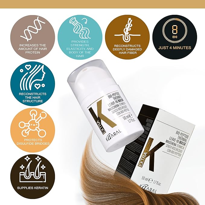 ExtraK Bio-Peptide Thermal Leave-In Hair Mask (50ml), 4-Minute Repair & Heat Protection, Strengthens Damaged Hair, Restores Shine & Elasticity, Professional Keratin Treatment