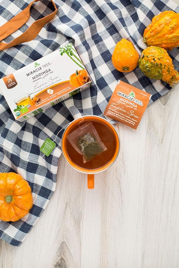 Miracle Tree - 3 Count of Organic Moringa Superfood Tea, 25 Individually Sealed Tea Bags, Pumpkin Spice (Keto, Detox, Energy/Immunity Booster, Vegan, Gluten-Free, Organic, Non-GMO, Caffeine-Free)