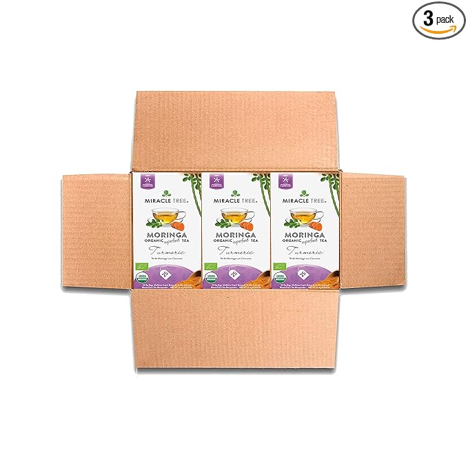 Miracle Tree - 3 Count of Organic Moringa Superfood Tea, 25 Individually Sealed Tea Bags, Turmeric (Keto, Detox, Energy/Immunity Booster, Vegan, Gluten-Free, Organic, Non-GMO, Caffeine-Free)