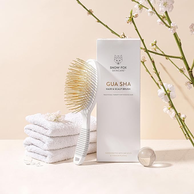 Gua Sha Hair Brush by Snow Fox Skincare - Scalp Massage Comb with 160 Titanium Needles | Combat Hair Loss, Thinning & Shedding | Soothing Gua Sha Acupressure Tool for All Hair Types