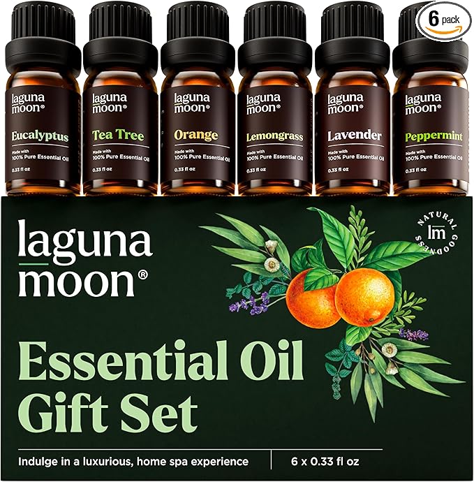 Essential Oils Set - Top 6 Blends for Diffusers, Home Care, Candle Making Scents, Fragrance, Aromatherapy, Humidifiers, Gifts - Peppermint, Tea Tree, Lavender, Eucalyptus, Lemongrass, Orange (10mL)
