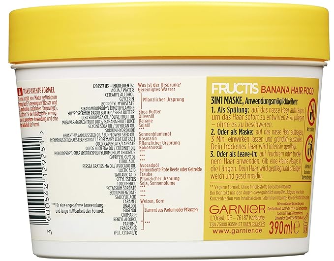 Garnier Fructis Nourishing Banana Hair Food, 3-in-1 Mask for Dry Hair, Nourishes and Gives Smoothness, 390 ml