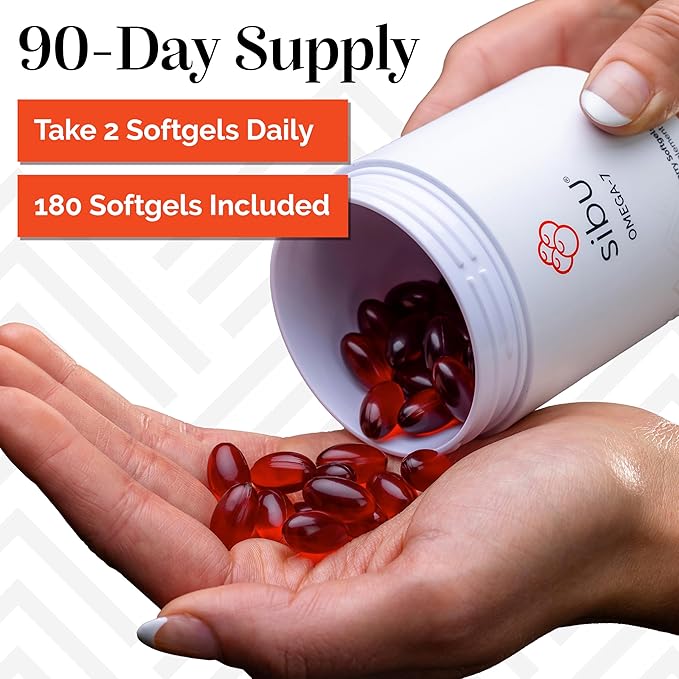 sibu Omega-7 Softgels, Premium Organic Himalayan Sea Buckthorn Oil (180ct, 90 Day Supply) – Supplement for Healthy Skin, Hair, Nails and Dryness