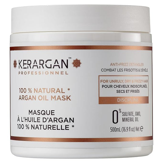 KERARGAN - Smoothing Mask with Argan Oil for Unruly, Dry, and Frizzy Hair - Nourishes, Fights Frizz, Detangling - Sulfate-Free, GMO-Free, Mineral Oil-Free - 16.9 Fl oz