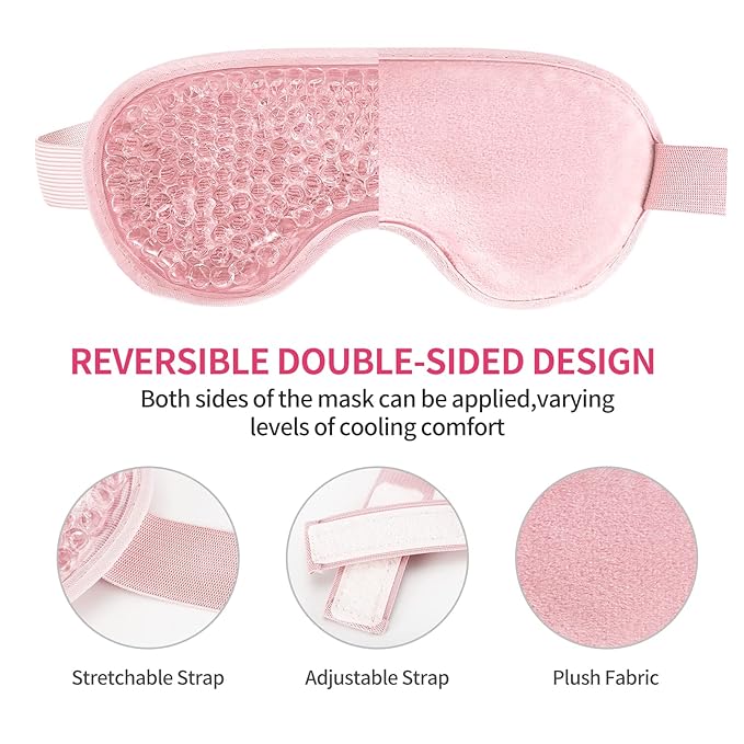 2PCS Reusable Hot Cold Therapy Gel Eye Mask for Puffiness, Dark Circles, Eye Bags, Dry Eyes, Headaches, Migraines, Stress Relief - Cooling Gel Bead Compress (Pink)