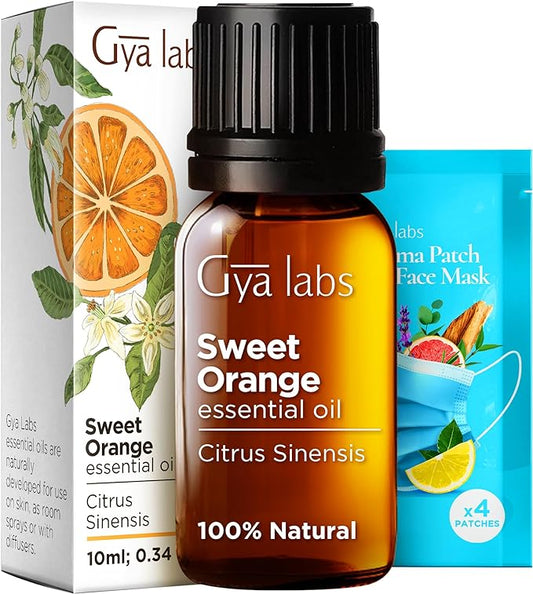 Gya Labs Orange Essential Oil for Diffuser & Skin - 0.34 Fl Oz - 100% Pure Natural Sweet Orange Oil for Massage, Face, Cleaning & Candle Making Scent