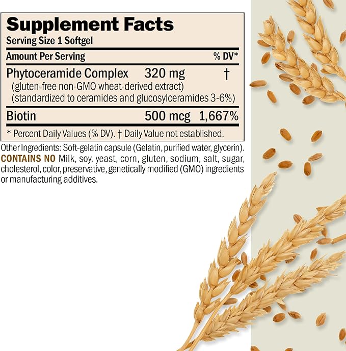 ANDREW LESSMAN Phytoceramides with Biotin 60 Softgels - Skin’s Vital Natural Internal Moisturizer. Naturally Enhances Soft, Smooth, Radiant Skin. No Additives. Small Easy to Swallow Softgels