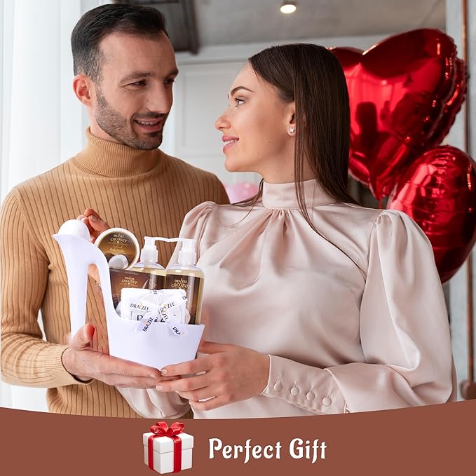 Draizee Mothers Day Gifts for Mom- Spa Gift Baskets for Women, 8 Pcs Luxury Coconut Scented Heel Shoe Design Bath and Body Spa Set, Presents for Mom, Body Care Set for Her, Self Care Package for Women