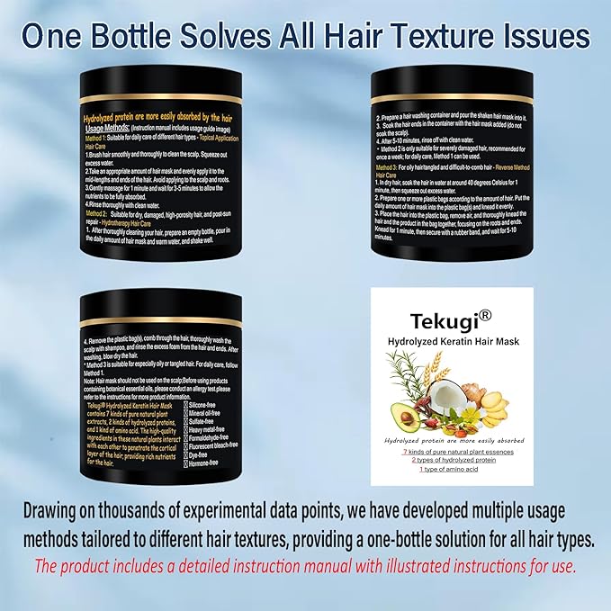 Hydrolyzed Keratin Hair Mask | Pure Plant Keratin Treatment at Home | Deep Moisture Repair Deep Conditioning for Dry, Damaged, Curly, Oily, Frizzy Hair Protein Mask