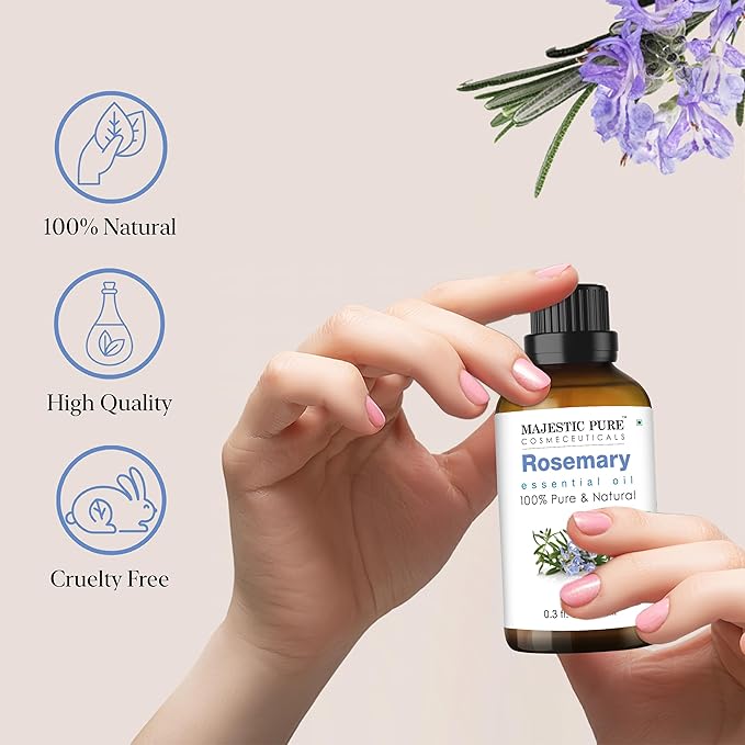Majestic Pure Organic Rosemary Essential Oil - 100% Pure & Premium Oil for Hair Growth, Skin, Face, Aromatherapy & Diffuser - 0.3 fl oz | Perfect Organic Oil for Hair Growth