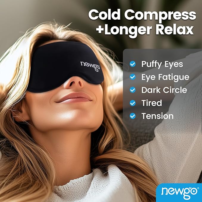 NEWGO Cooling Gel Eye Mask 3D Soft Cold Eye Mask, Eye Ice Pack with Zero Eye Pressure Hot Cold Therapy Blackout Sleep Mask for Puffiness, Dark Circles, Dry Eyes, Headaches and Stress Relief