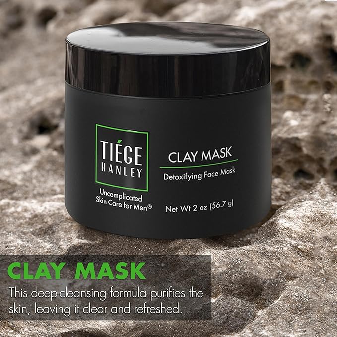 Tiege Hanley Mens Detoxifying Facial Clay Mask, 2 Oz (2-Pack) - Deep Pore Cleansing Charcoal Face Mask with Natural Kaolin Clay Absorbs Excess Oil & Reduces Appearance Pores - Skin Care for Men