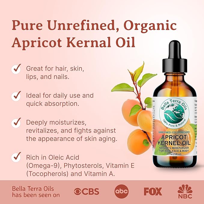 Bella Terra Oils - Organic Apricot Kernel Oil 16 oz - Cold-Pressed Nutritional Wonder, Packed with Antioxidants, Ideal Carrier Oils for Essential Oil Blends